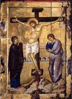Crocifissione. retro della cardiotissa Pafsolype, Bisanzio XIV sec.
